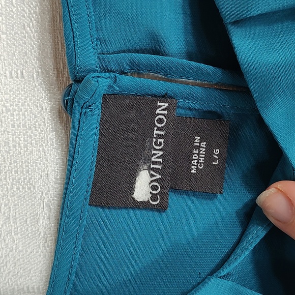 Covington Tank Top Turquoise Blue Black Pleated Front High Low Size Large - Picture 2 of 8